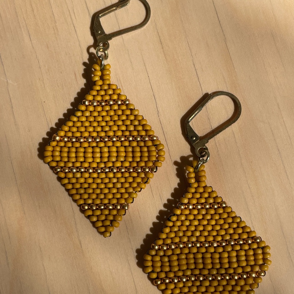 Yellow Beaded Drop Earrings